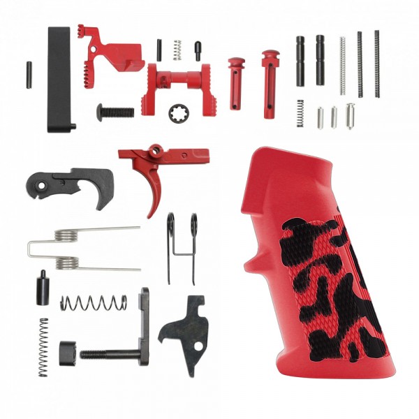 AR-15 Lower Parts Kit w/ Cerakote Red Camo Grip (SAFETY OPTION)