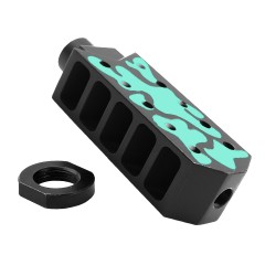 CERAKOTE CAMO| AR-15/.223/5.56 Barrett Style "Tanker" Extended Length Muzzle Brake with Jam Nut| Black and Robins Egg CERAKOTE CAMO| AR-15/.223/5.56 Barrett Style "Tanker" Extended Length Muzzle Brake with Jam Nut| Black and Robins Egg