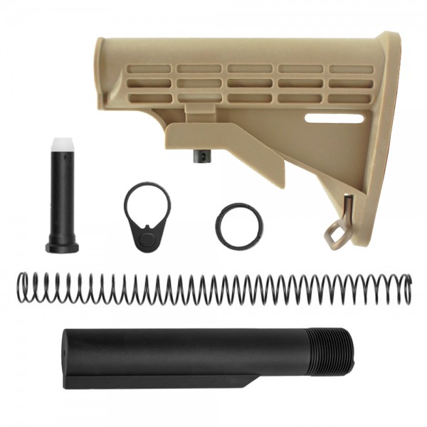 AR-15 .223/5.56 Collapsible Carbine Stock-Tan Polymer | W/ 6-Position Buffer Tube Kit | Mil-Spec