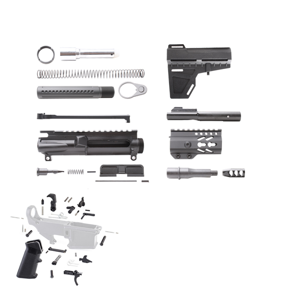 AR 9MM 4.5" Pistil Kit with Shockwave Stock Kit, 4" Barrel, 4" Keymod Handguard and LPK